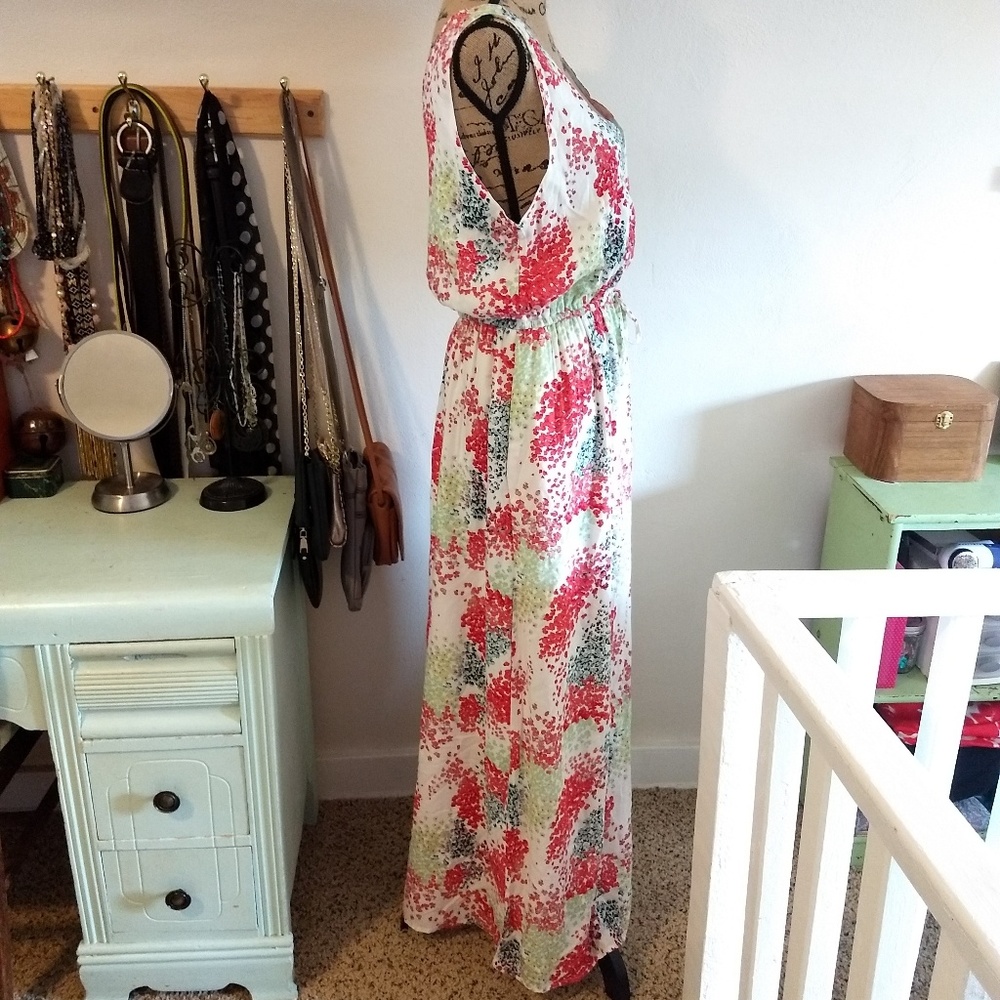 NWT Lucky Brand Med. Floral White Boho Maxi Dress - Picture 3 of 7